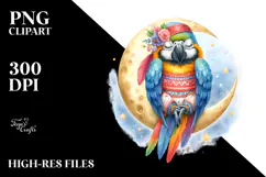 Vibrant Watercolor Boho Cute Baby Macaw Dressed for Summer Product Image 2