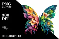 Abstract Butterfly with Plant Leaves, PNG Product Image 1
