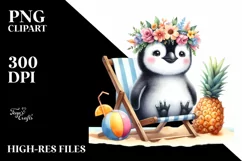 Young Penguin with Flower Wreath Sticker for Summer Product Image 3