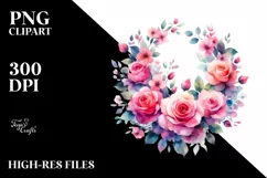 Vibrant Roses Wreath Watercolor Clipart Product Image 3