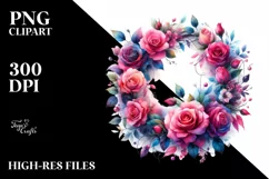 Vibrant Roses Wreath Watercolor Clipart Product Image 3