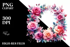Vibrant Roses Wreath Watercolor Clipart Product Image 3