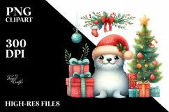 Whimsical Seal with Santa Hat PNG Product Image 1