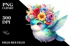 Hummingbird Flower Crown Sublimation Clipart Product Image 3