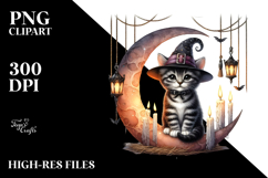 Halloween Kitten on Moon, PNG Product Image 2