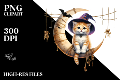 Halloween Kitten on Moon PNG Product Image 2