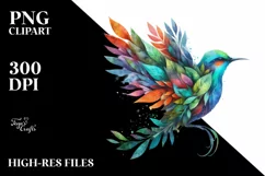 Abstract Bird with Plant Leaves, PNG Product Image 1