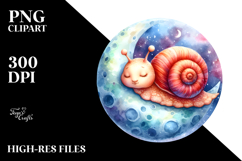 Vibrant Watercolor Baby Snail Sleeping on Moon Product Image 2