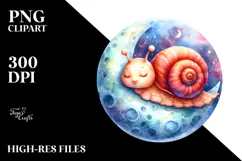 Vibrant Watercolor Baby Snail Sleeping on Moon Product Image 2