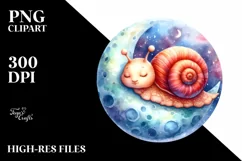 Vibrant Watercolor Baby Snail Sleeping on Moon Product Image 1