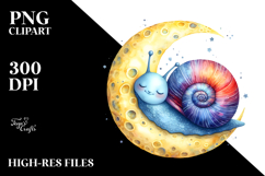 Vibrant Watercolor Baby Snail Sleeping on Moon Product Image 2