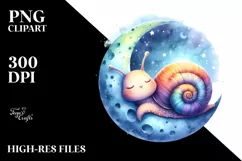 Vibrant Watercolor Baby Snail Sleeping on Moon Product Image 4