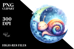 Vibrant Watercolor Baby Snail Sleeping on Moon Product Image 2