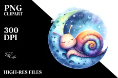 Vibrant Watercolor Baby Snail Sleeping on Moon Product Image 2