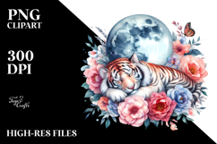 Vibrant Watercolor Pastel Tiger Sleeping on Moon with Product Image 2