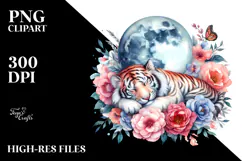 Vibrant Watercolor Pastel Tiger Sleeping on Moon with Product Image 2