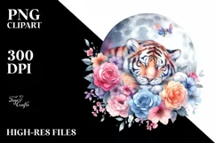 Vibrant Watercolor Pastel Tiger Sleeping on Moon with Product Image 1