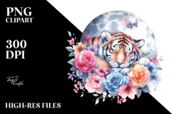 Vibrant Watercolor Pastel Tiger Sleeping on Moon with Product Image 2