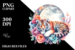 Vibrant Watercolor Pastel Tiger Sleeping on Moon with Product Image 2