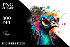 Quirky and Vibrant Peacock with Sunglasses | Clipart Product Image 3