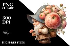 Small Gnome Lilac Ranunculus Bouquet | Sublimation | Clipart Product Image 1