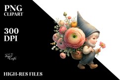 Small Gnome Lilac Ranunculus Bouquet | Sublimation | Clipart Product Image 3