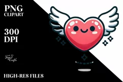 Simple Cartoon Heart Wings PNG Product Image 2