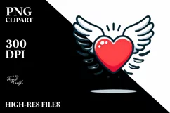 Simple Cartoon Heart Wings PNG Product Image 2