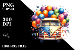 Vintage Vibrant Campervan with Balloons PNG Product Image 2