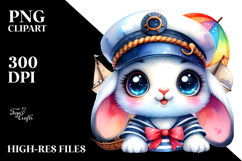 Vibrant Watercolor Baby Rabbit in Sailor Outfit, High-Res Product Image 2