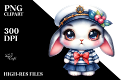 Vibrant Watercolor Baby Rabbit in Sailor Outfit, High-Res Product Image 2