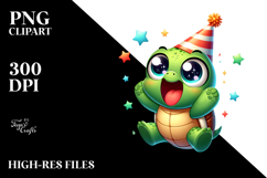 Cartoony Turtle with Party Hat Vector Art Product Image 2