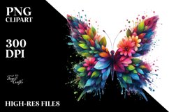 Vibrant Watercolor Butterfly with Flowers, PNG Product Image 3