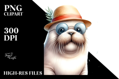 Energetic Walrus with Hat and Sunglasses PNG Product Image 2