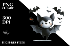 Simple Funny Haloween Clipart with BAT PNG Product Image 2