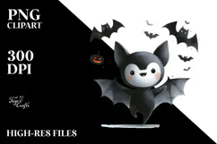 Simple Funny Haloween Clipart with BAT PNG Product Image 2