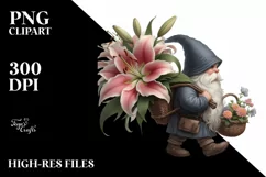 Small Gnome Lily Bouquet | Sublimation | Clipart Product Image 1