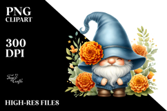 Cute Gnome with Marigold Floral Frame PNG Product Image 2