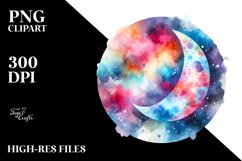 Colorful Moon Watercolor Abstract Clipart Product Image 1