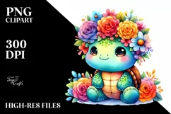 Vibrant Turtle Flower Crown Watercolor Clipart Product Image 2
