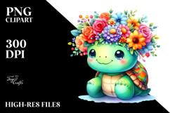 Vibrant Turtle Flower Crown Watercolor Clipart Product Image 2