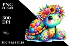 Vibrant Turtle Flower Crown Watercolor Clipart Product Image 3