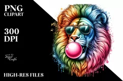 Colorful Lion Blowing Chewing Gum | Clipart Product Image 1