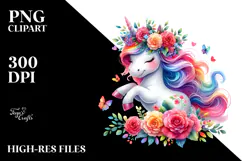 Dancing Unicorn with Floral Wreath PNG Product Image 2