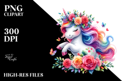 Dancing Unicorn with Floral Wreath PNG Product Image 2