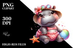 Cute Baby Hippo in Beachwear PNG Product Image 2