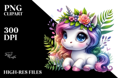 Cute Baby Unicorn with Floral Wreath, PNG Product Image 2