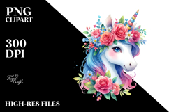 Cute Unicorn with Floral Wreath PNG Product Image 2