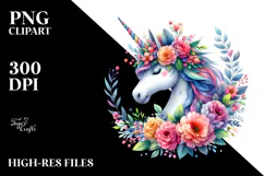 Cute Unicorn with Floral Wreath PNG Product Image 2