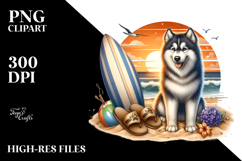 Siberian Husky Surf Watercolor Clipart Product Image 2